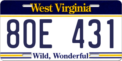 WV license plate 8OE431