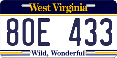 WV license plate 8OE433