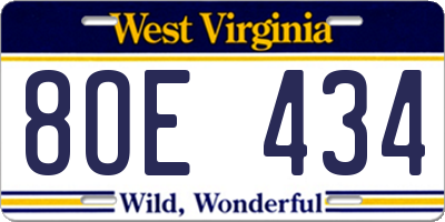WV license plate 8OE434