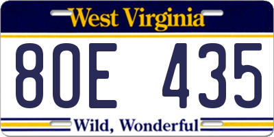 WV license plate 8OE435