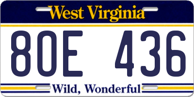 WV license plate 8OE436