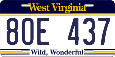 WV license plate 8OE437