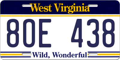WV license plate 8OE438