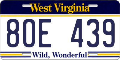 WV license plate 8OE439