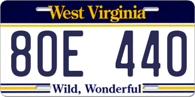 WV license plate 8OE440