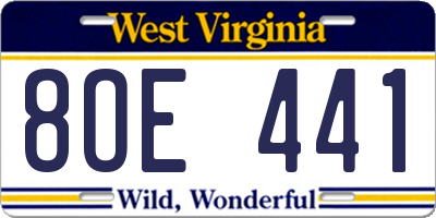 WV license plate 8OE441