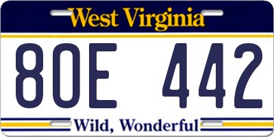 WV license plate 8OE442