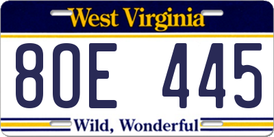 WV license plate 8OE445