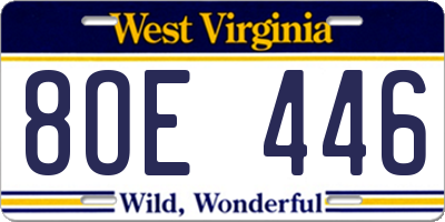 WV license plate 8OE446