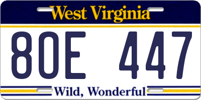 WV license plate 8OE447