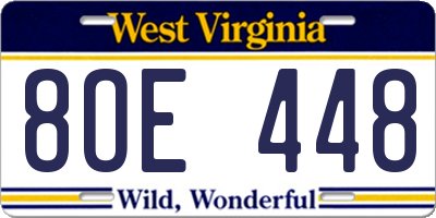 WV license plate 8OE448