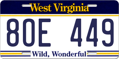 WV license plate 8OE449