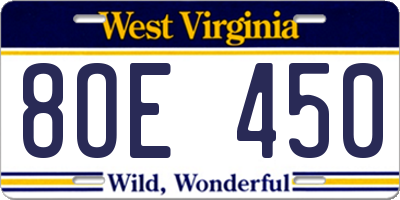 WV license plate 8OE450