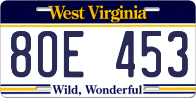 WV license plate 8OE453