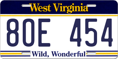 WV license plate 8OE454