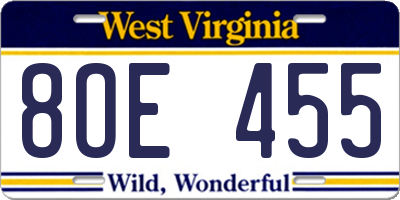 WV license plate 8OE455