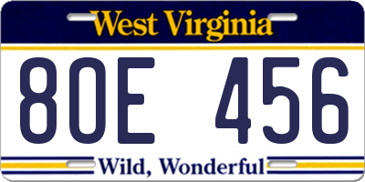 WV license plate 8OE456
