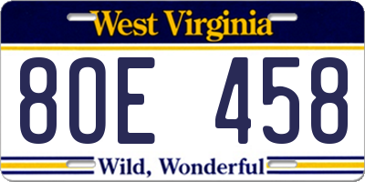 WV license plate 8OE458