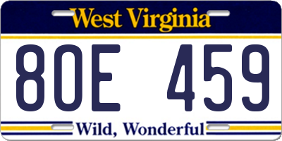 WV license plate 8OE459