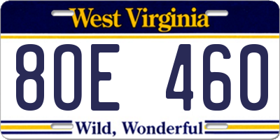 WV license plate 8OE460