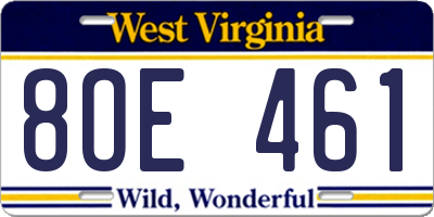 WV license plate 8OE461