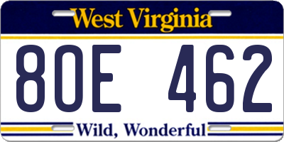 WV license plate 8OE462