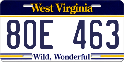WV license plate 8OE463