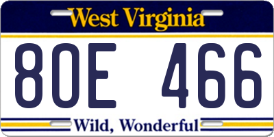 WV license plate 8OE466