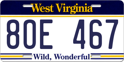 WV license plate 8OE467