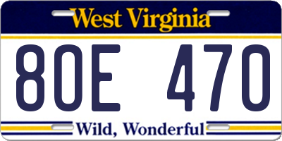 WV license plate 8OE470