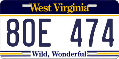 WV license plate 8OE474