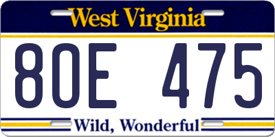 WV license plate 8OE475