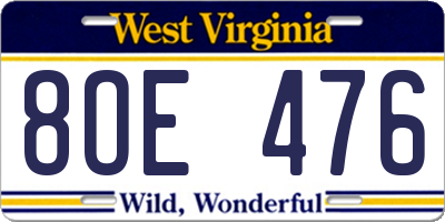 WV license plate 8OE476