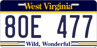 WV license plate 8OE477