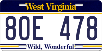 WV license plate 8OE478