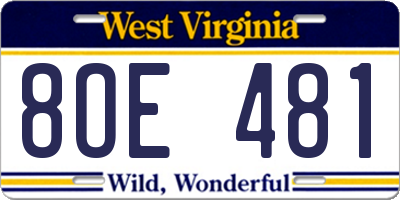 WV license plate 8OE481