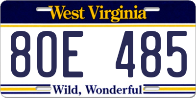 WV license plate 8OE485