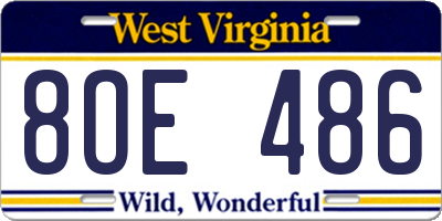 WV license plate 8OE486
