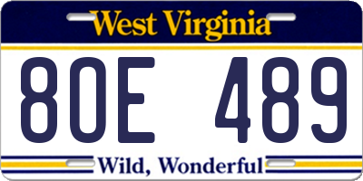 WV license plate 8OE489