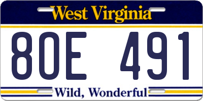 WV license plate 8OE491