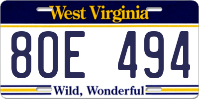 WV license plate 8OE494