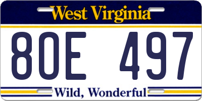 WV license plate 8OE497