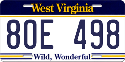 WV license plate 8OE498