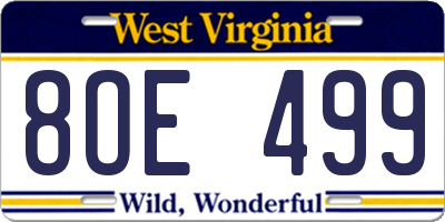 WV license plate 8OE499