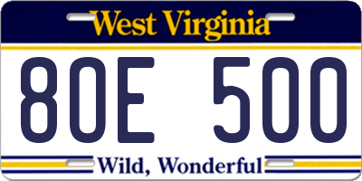 WV license plate 8OE500