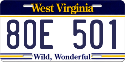 WV license plate 8OE501