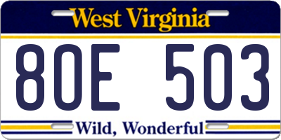 WV license plate 8OE503