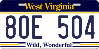 WV license plate 8OE504