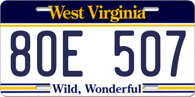 WV license plate 8OE507