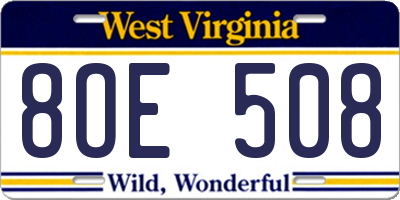 WV license plate 8OE508